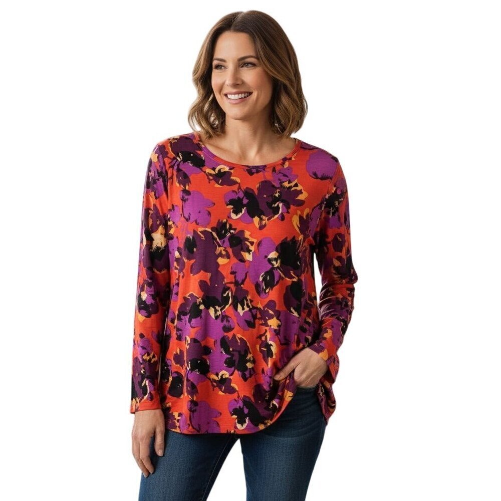 Logo Lori Goldstein Colorful Art To Wear Scoop Neck Tunic Top Size 1X